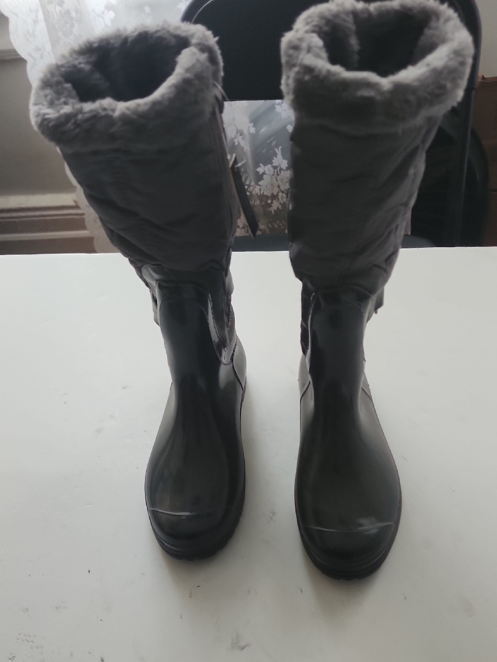 Henry Ferrera Gray Faux-Fur Cuff Rain & Snow Boots